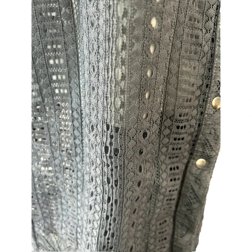 BCBG Maxazria Size 6 Slate Blue Lace Snap Front‎ Maxi Skirt Cottagecore
